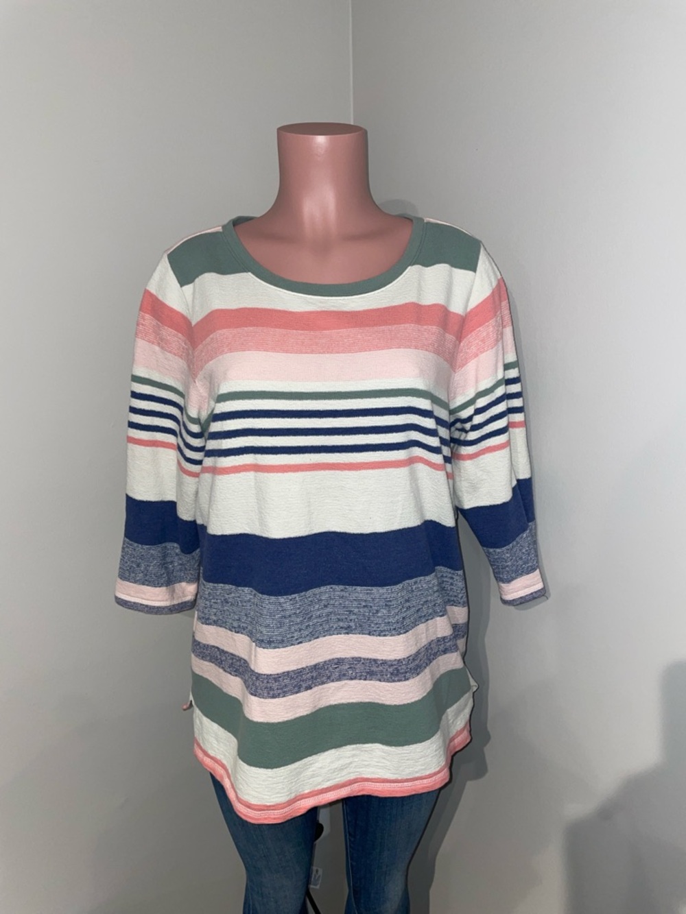 Talbots Striped Top in Sage, Cream & Dusty Rose. 1X